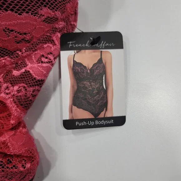 French Affair Floral Pink Lace Push-up Bodysuit Lingerie  Sz Large - Picture 11 of 16